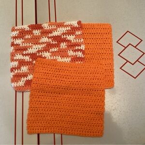 Handmade Crochet Dishcloths - Orange and Cream